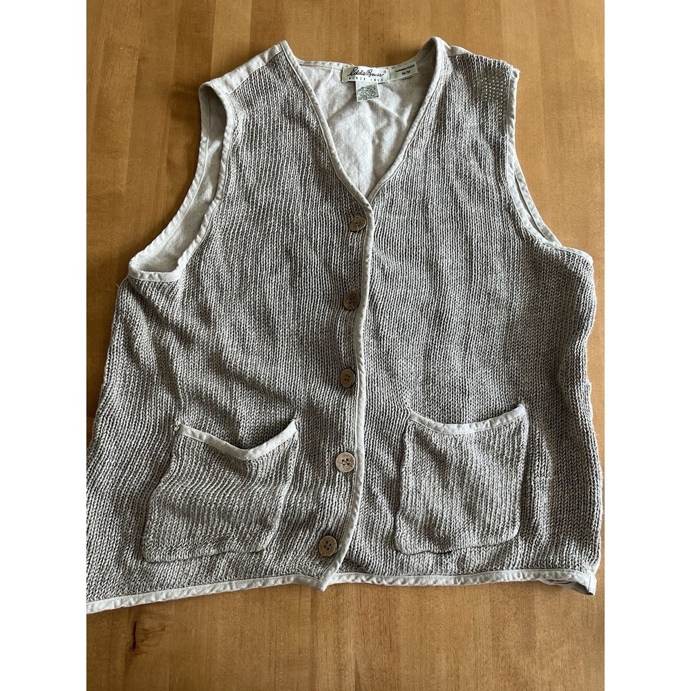 Vintage Eddie Bauer Women's Linen Crochet Knit Vest Sz M Medium Classic Fit